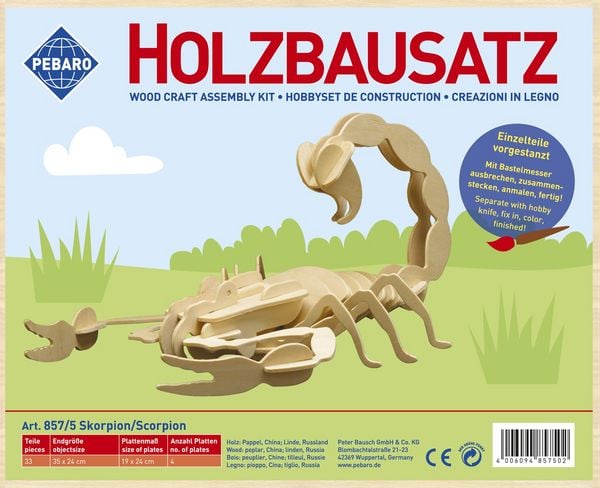 Produktbild: PEBARO 857/5 - Holzbausatz Skorpion, 33 Teile, Holzkonstruktion zum Zusammenstecken