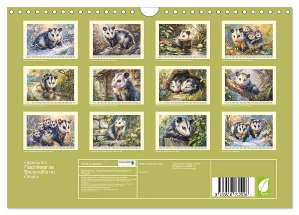 Produktbild: Opossums. Faszinierende Beutelratten in &Ouml;loptik (Wandkalender 2026 DIN A4 quer), CALVENDO Monatskalender