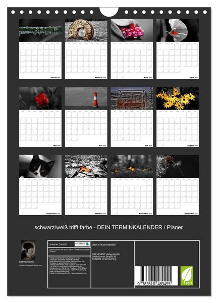Produktbild: schwarz/wei&szlig; trifft farbe - DEIN TERMINKALENDER / Planer (Wandkalender 2026 DIN A4 hoch), CALVENDO Monatskalender