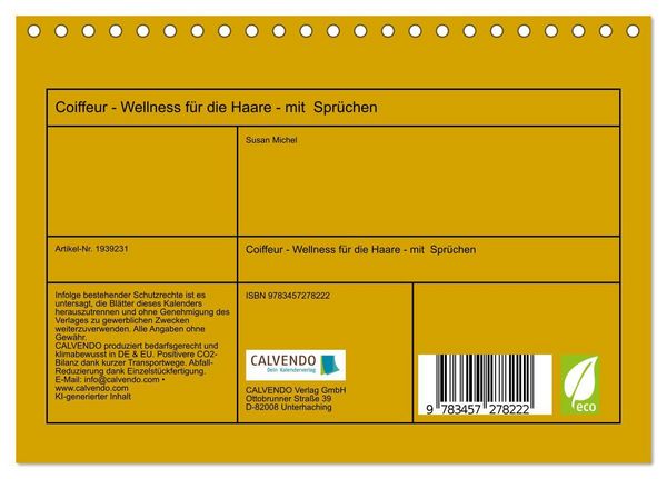 Produktbild: Coiffeur - Wellness f&uuml;r die Haare - mit Spr&uuml;chen (Tischkalender 2026 DIN A5 quer), CALVENDO Monatskalender