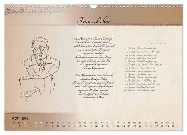 Produktbild: Von Mozart bis Beethoven (Wandkalender 2026 DIN A3 quer), CALVENDO Monatskalender