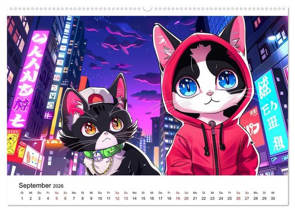 Produktbild: Anime Cats (hochwertiger Premium Wandkalender 2026 DIN A2 quer), Kunstdruck in Hochglanz