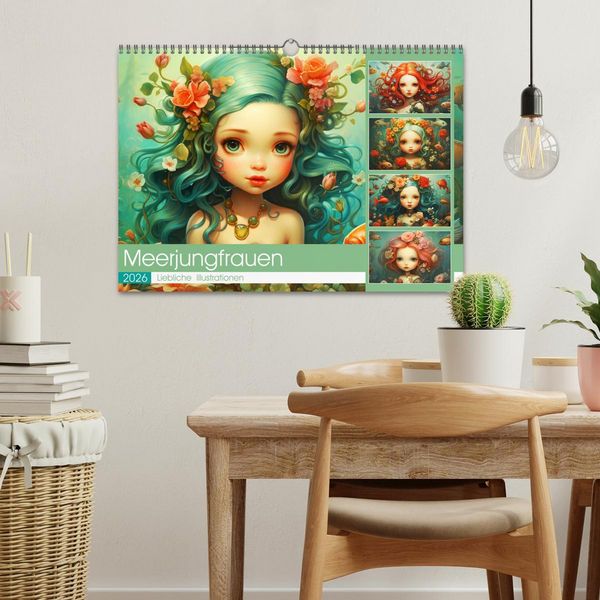 Produktbild: Zauberhafte Meerjungfrauen. Liebliche Illustrationen (Wandkalender 2026 DIN A3 quer), CALVENDO Monatskalender