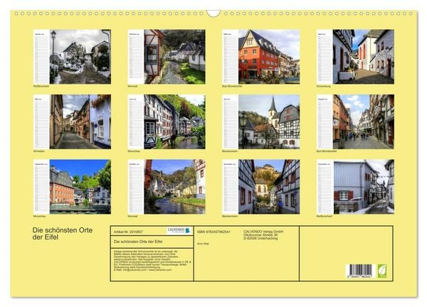 Produktbild: Die sch&ouml;nsten Orte der Eifel (Wandkalender 2026 DIN A2 quer), CALVENDO Monatskalender