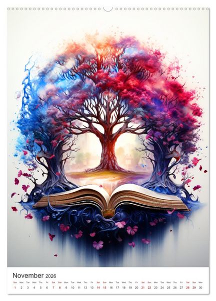 Produktbild: Magic pages - Discover the magic of books (High Quality Premium Wall Calendar 2026 DIN A2 portrait),CALVENDO 12 Month Wall Calendar