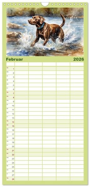 Produktbild: Familienplaner 2026 - Voller Kraft und Energie - Labrador-Retriever mit 5 Spalten (Wandkalender, 21 x 45 cm) CALVENDO