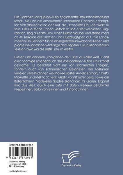 Produktbild: K&ouml;niginnen der L&uuml;fte: Biographien ber&uuml;hmter Fliegerinnen wie Elly Beinhorn, Hanna Reitsch, Amelia Earhart, Jacqueline Auriol und Valentina Tereschkowa