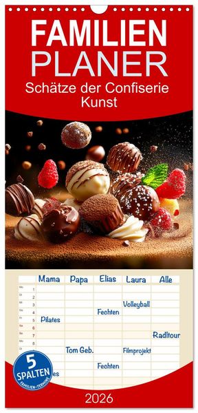 Produktbild: Familienplaner 2026 - Sch&auml;tze der Confiserie Kunst mit 5 Spalten (Wandkalender, 21 x 45 cm) CALVENDO