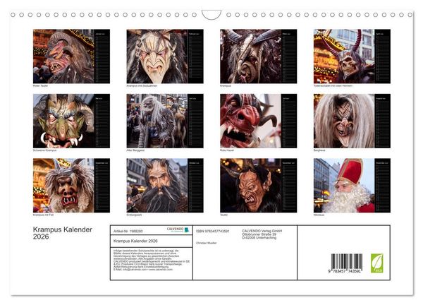 Produktbild: Krampus Kalender 2026 (Wandkalender 2026 DIN A3 quer), CALVENDO Monatskalender