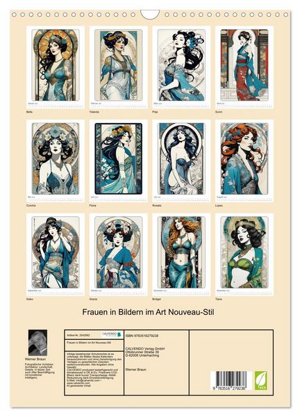 Produktbild: Frauen in Bildern im Art Nouveau-Stil (Wandkalender 2026 DIN A3 hoch), CALVENDO Monatskalender