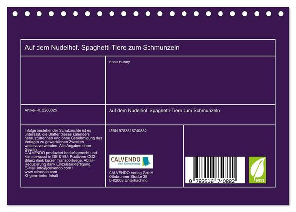 Produktbild: Auf dem Nudelhof. Spaghetti-Tiere zum Schmunzeln (Tischkalender 2026 DIN A5 quer), CALVENDO Monatskalender