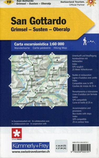 Produktbild: K&uuml;mmerly+Frey Wanderkarte 19 Gotthard 1:60.000