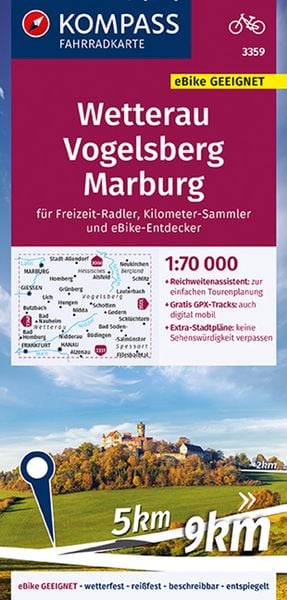 Produktbild: KOMPASS Fahrradkarte 3359 Wetterau, Vogelsberg, Marburg