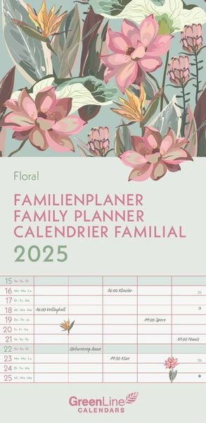 GreenLine Floral 2025 Familienplaner - Familien-Kalender - K