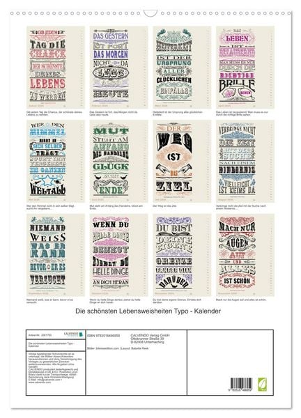 Produktbild: Die sch&ouml;nsten Lebensweisheiten Typo - Kalender (Wandkalender 2026 DIN A2 hoch), CALVENDO Monatskalender