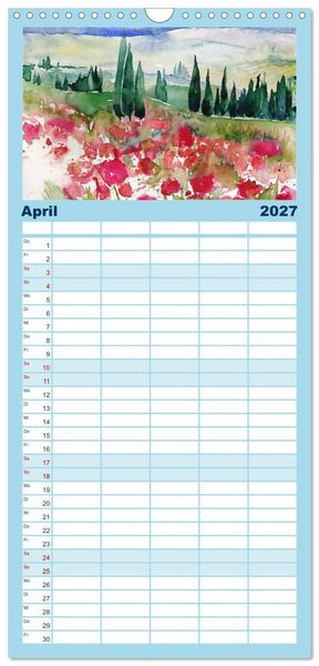 Produktbild: Familienplaner 2027 - Toskana Aquarelle mit 5 Spalten (Wandkalender, 21 x 45 cm) CALVENDO