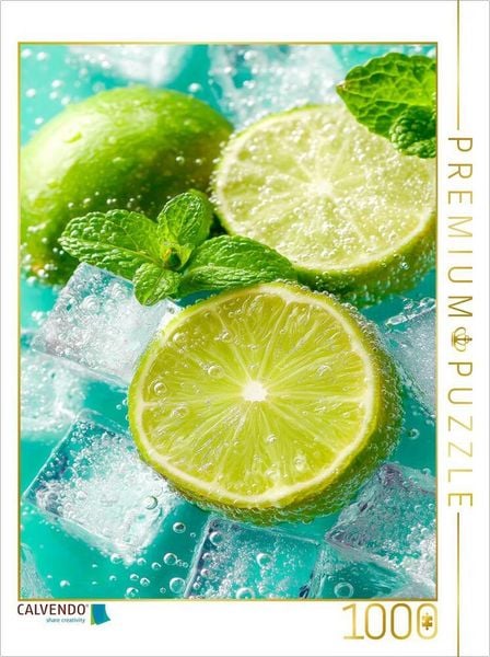 Produktbild: CALVENDO Puzzle Frische Limetten mit Eisw&uuml;rfeln | 1000 Teile Lege-Gr&ouml;&szlig;e 64x48cm Foto-Puzzle f&uuml;r gl&uuml;ckliche Stunden