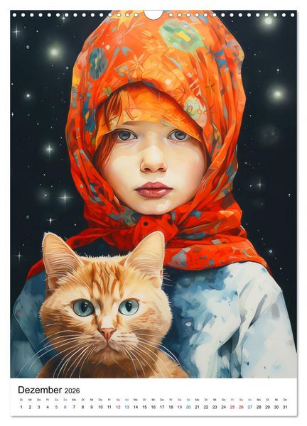 Produktbild: Katzenliebe Kunstbilder (Wandkalender 2026 DIN A3 hoch), CALVENDO Monatskalender
