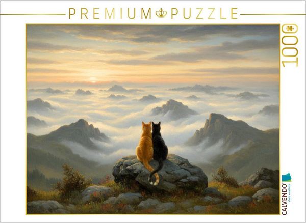 CALVENDO Puzzle Katzen über dem Nebelmeer - Caspar David Friedrich Gemälde | 1000 Teile Lege-Größe 64x48cm Foto-Puzzle für glückliche Stunden