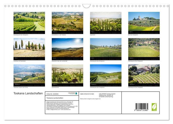Produktbild: Toskana Landschaften (Wandkalender 2026 DIN A3 quer), CALVENDO Monatskalender