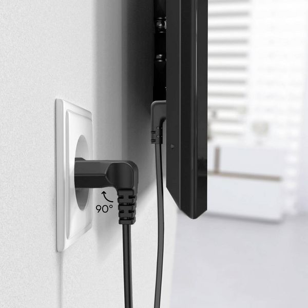 Produktbild: hama 00223284 Netzkabel, beidseitig gewinkelt, Euro-Stecker, Doppelnut/C7, 3 m, Schwarz