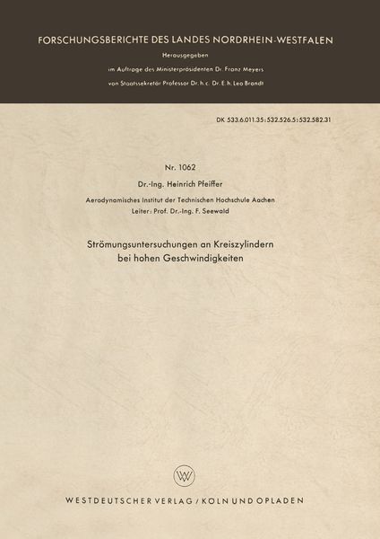 Produktbild: Str&ouml;mungsuntersuchungen an Kreiszylindern bei hohen Geschwindigkeiten