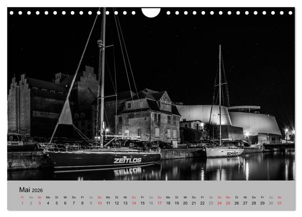 Produktbild: Hansestadt Stralsund bei Nacht (mit GPS-Koordinaten) (Wandkalender 2026 DIN A4 quer), CALVENDO Monatskalender