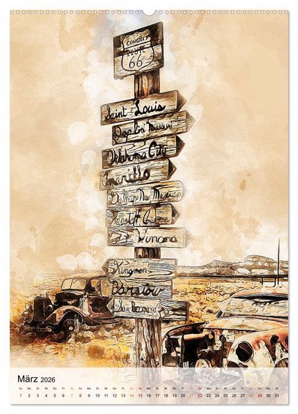 Produktbild: Route 66 - 2451 Meilen (Wandkalender 2026 DIN A2 hoch), CALVENDO Monatskalender