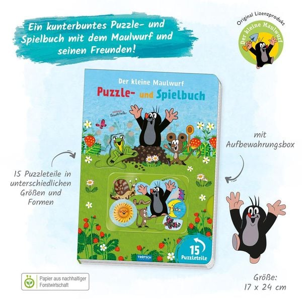 Produktbild: Tr&ouml;tsch Der kleine Maulwurf Puzzle- und Spielbuch Pappenbuch