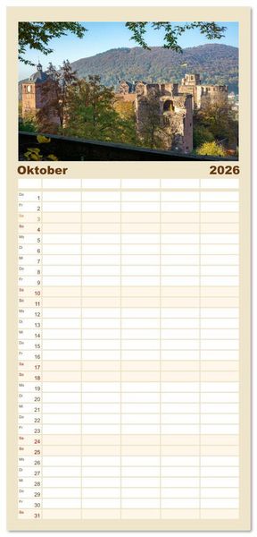 Produktbild: Familienplaner 2026 - Heidelberg im Fokus mit 5 Spalten (Wandkalender, 21 x 45 cm) CALVENDO