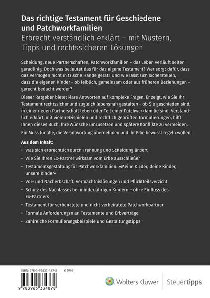Produktbild: Das richtige Testament f&uuml;r Geschiedene und Patchworkfamilien