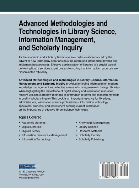 Produktbild: Advanced Methodologies and Technologies in Library Science, Information Management, and Scholarly Inquiry
