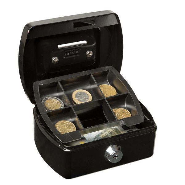 Produktbild: Idena Geldkassette Gr&ouml;&szlig;e Mini aus Metall 6 F&auml;cher schwarz 12,5x9,5x6cm