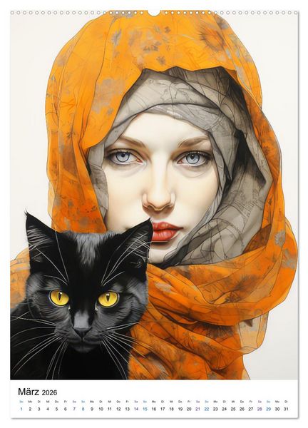 Produktbild: Katzenliebe Kunstbilder (hochwertiger Premium Wandkalender 2026 DIN A2 hoch), Kunstdruck in Hochglanz