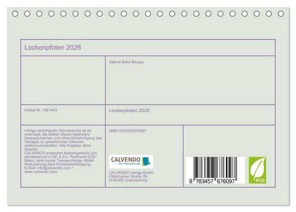 Produktbild: Lockenpfoten 2026 (Tischkalender 2026 DIN A5 quer), CALVENDO Monatskalender