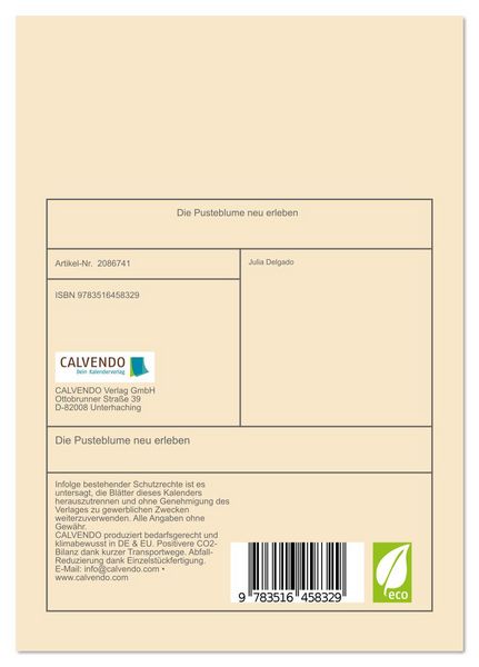 Produktbild: Die Pusteblume neu erleben (Tischkalender 2026 DIN A5 hoch), CALVENDO Monatskalender