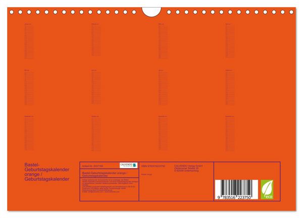 Produktbild: Bastel-Geburtstagskalender orange / Geburtstagskalender (Wandkalender 2026 DIN A4 quer), CALVENDO Monatskalender