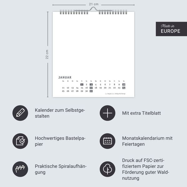 Produktbild: Premium-Bastelkalender wei&szlig; mittel 2027