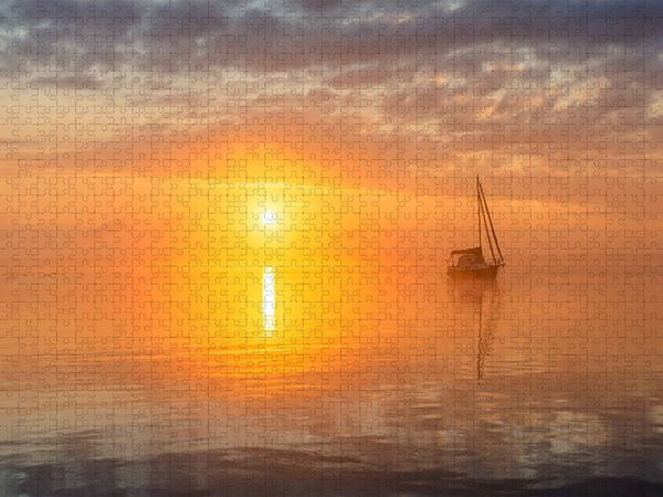 Produktbild: CALVENDO Puzzle nebeliger Sonnenaufgang &uuml;ber der M&uuml;ritz | 1000 Teile Lege-Gr&ouml;&szlig;e 64x48cm Foto-Puzzle f&uuml;r gl&uuml;ckliche Stunden