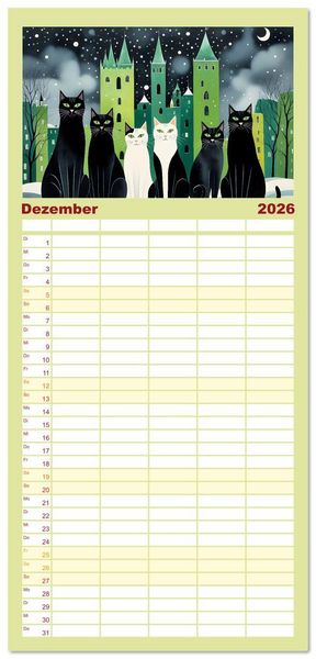 Produktbild: Familienplaner 2026 - Schnurrendes Katzenget&uuml;mmel mit 5 Spalten (Wandkalender, 21 x 45 cm) CALVENDO