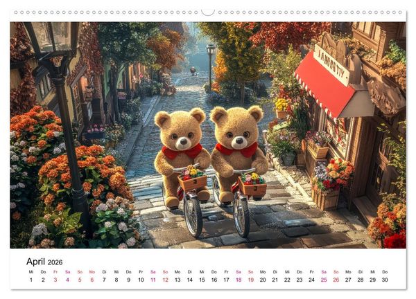 Produktbild: Teddys Welt - B&auml;renstark durchs Jahr (hochwertiger Premium Wandkalender 2026 DIN A2 quer), Kunstdruck in Hochglanz
