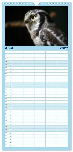 Produktbild: Familienplaner 2027 - Greifv&ouml;gel, Eulen und K&auml;uze mit 5 Spalten (Wandkalender, 21 x 45 cm) CALVENDO