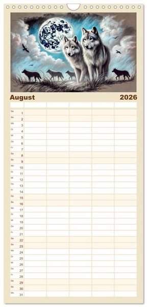 Produktbild: Familienplaner 2026 - Die Eleganz der W&ouml;lfe - Mythische Begegnungen in der Natur mit 5 Spalten (Wandkalender, 21 x 45 cm) CALVENDO