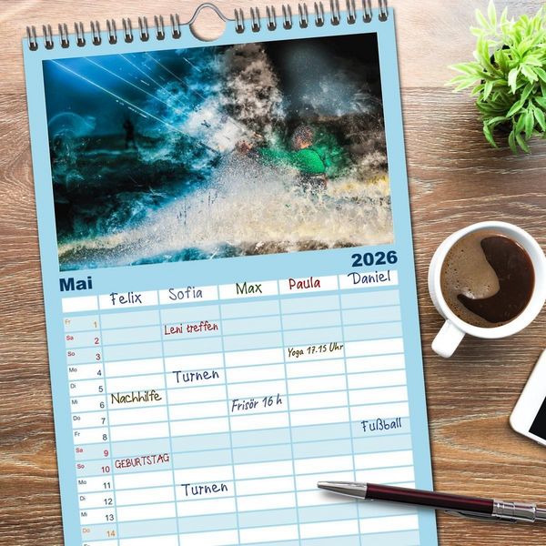Produktbild: Familienplaner 2026 - Kitesurfen extrem cool mit 5 Spalten (Wandkalender, 21 x 45 cm) CALVENDO