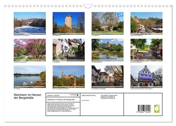 Produktbild: Weinheim im Herzen der Bergstra&szlig;e (Wandkalender 2027 DIN A3 quer), CALVENDO Monatskalender