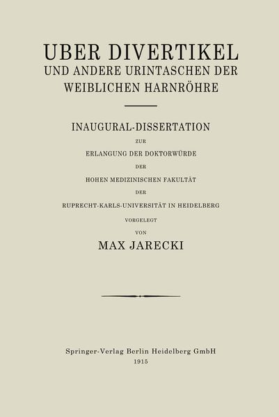 Produktbild: &Uuml;ber Divertikel und Andere Urintaschen der Weiblichen Harnr&ouml;hre