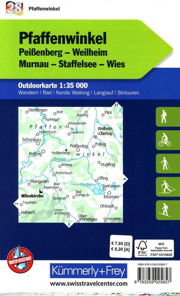 Produktbild: Pfaffenwinkel Peissenberg, Weilheim, Murnau, Staffelsee, Wies Nr. 28 Outdoorkarte Deutschland 1:35 000