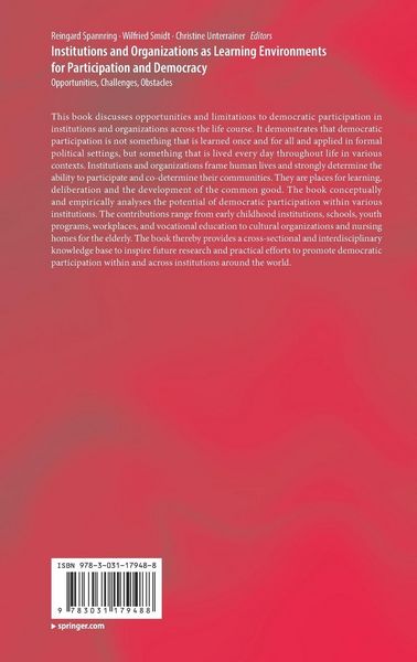 Produktbild: Institutions and Organizations as Learning Environments for Participation and Democracy