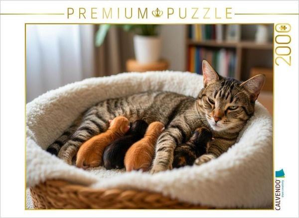 CALVENDO Puzzle Schnurrendes Wohlgefühl im Katzenkörbchen | 2000 Teile Lege-Größe 90x67cm Foto-Puzzle für glückliche Stunden