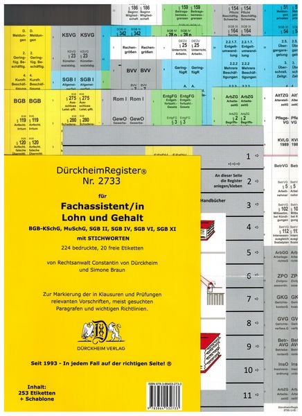 Produktbild: D&uuml;rckheimRegister&reg; - Fachassistent LOHN U GEHALT (ArbR-SGB) MIT Stichworten